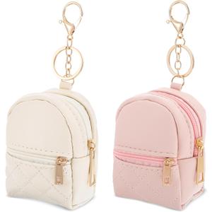 2Pcs Mini Backpack Cute Cosmetic Bag for Women Creative Pendant Keychain Key-chains Keyrings PU Leather Makeup Bag Key Pocket Lipstick Bag Card Holder Data Cable Organizer Zipper Pouch for Women Girl