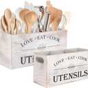 2 Pack Utensil Holder, 6.7"+6.18" Wooden Utensil Holder for Kitchen Countertop, Large Wood Utensil Organizer with Partition for Silverware and Cooking Storage, Farmhouse Kitchen Decor