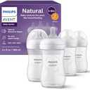 Philips Avent Natural Baby Bottles with Natural Response Nipples (Medium Flow, Flow 3), 9oz, 4-Pack, SCY903/04, Clear