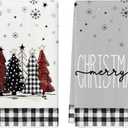 Artoid Mode Buffalo Plaid Merry Christmas Kitchen Towels Dish Towels, 18x26 Inch Winter Xmas Trees Star Decoration Hand Towels Set of 2 (Black/Beige)