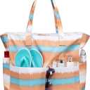 LEDAOU Beach Bag Waterproof Sandproof Women Tote Bag Pool Bag with Zipper for Gym Grocery Travel with Wet Pocket (Coffee Blue Tie Dye)