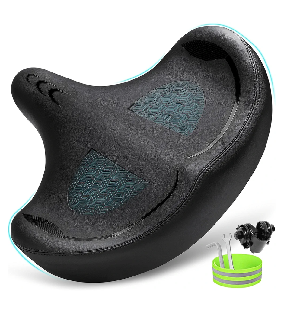 Oversized Bike Seat for Men & Women Comfort, Extra Wide Bicycle Seat Cushion, Comfortable Wing Padded, Large Replacement Bike Saddle for Peloton Bike, Stationary Exercise Bike, City Bike, Ebike