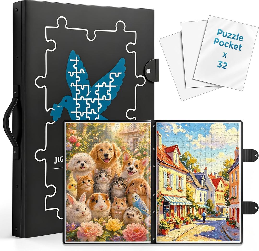 32 Pockets 28.9" *21.1" Puzzle Storage Book for 1000 Piece Jigsaws Dustproof Puzzle Book Holder with HD Film Portable Puzzle Binder for Finished Puzzles Ideal for Adult Kid Puzzle Enthusiasts