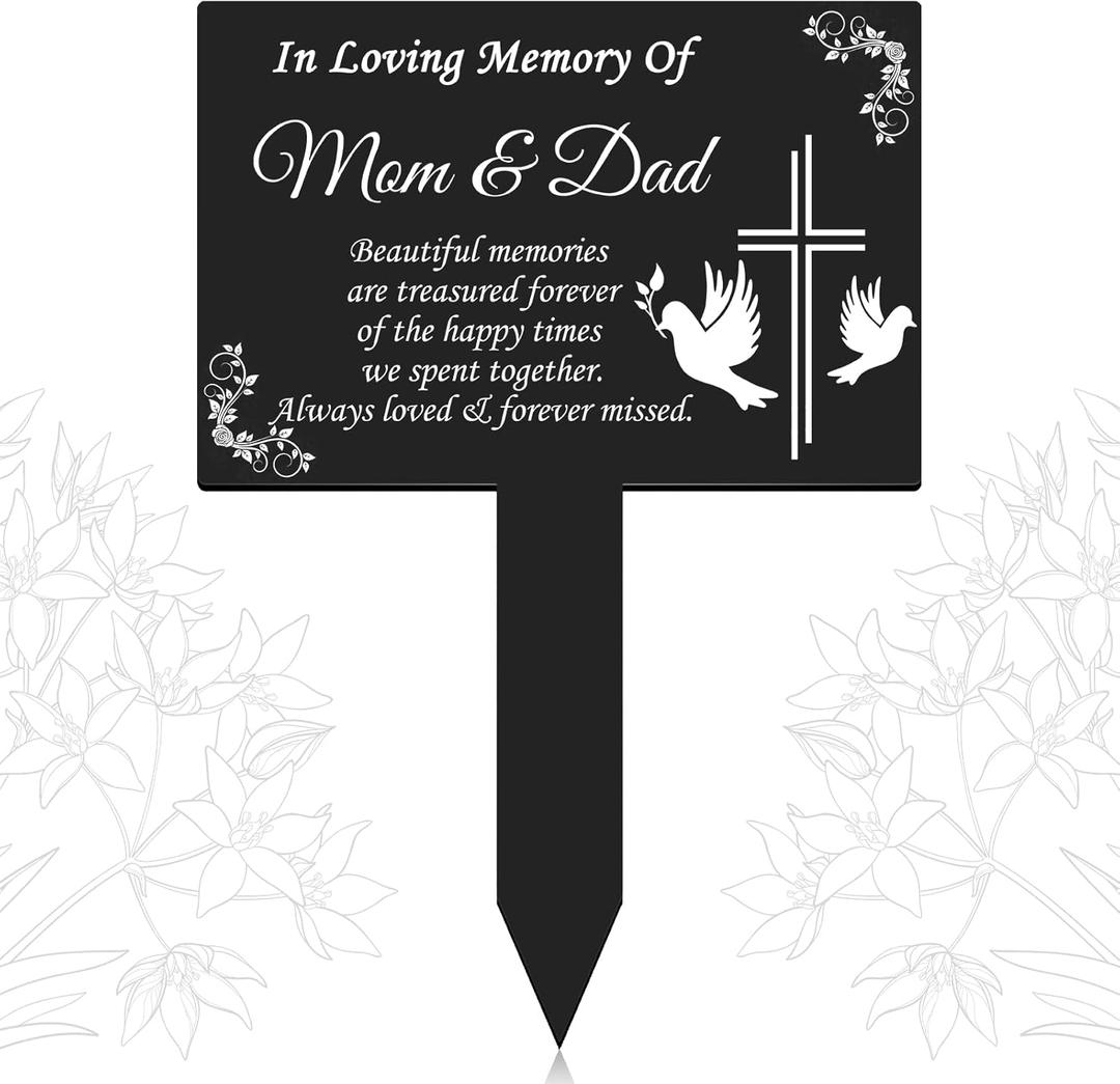 Cross Grave Markers Memorial Remembrance Plaque Stake Waterproof Acrylic Marker for Cemetery Religious Memorial Garden Stake Sympathy Dove Grave Decorations for Cemetery Outdoor Yard