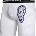 COOLOMG Adult Men Baseball Sliding Shorts with Cup Pocket Protective Padded Sliders Compression Cup Underwear for Football Lacrosse (Medium, White)