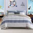 AMBERSPACE Twin XL Comforter Set Striped, Sea Blue Bedding Set 5 Pieces for Boys Girls Teen, All Season Bed in a Bag for Dorm with Sheets, Pillowcase & Sham