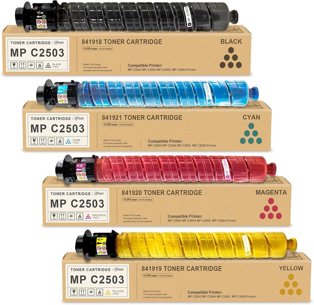4 Pack MP C2503 Toner Cartridge:MP C2504ex Compatible for Ricoh