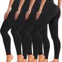 4 Pack Leggings for Women Full Length Capri w/Pockets High Waisted Tummy Control Soft No See-Thru Yoga Pants Workout (Large-X-Large)