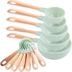 COOK WITH COLOR Measuring Cups Set and Measuring Spoon Set, Stainless Steel Handles, Nesting Kitchen Measuring Set, Liquid Measuring Cup Set, 12 PC Copper, Mint