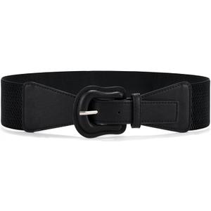 WHIPPY Women Wide Elastic Belt Ladies Stretch Dress Belt Vintage Waistband Thick Belt with Interlock Leather Buckle (L:Fit Waist Size 34"-38", Black)