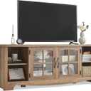 LINSY HOME Farmhouse TV Stand for 65 Inch TV, Wood Entertainment Center with Glass Door Storage Cabinet & Adjustable Shelves, Large Sturdy Console Table for Living Room & Bedroom (58", Brown)