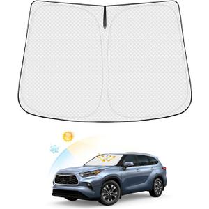 Canvcle Windshield Sun Shade for Toyota Highlander 2020-2025 2026 Accessories Thicken 6-Layer Front Window Sunshade Cover Sun Visor Protector Foldable Block UV Rays Keep Vehicle Cool