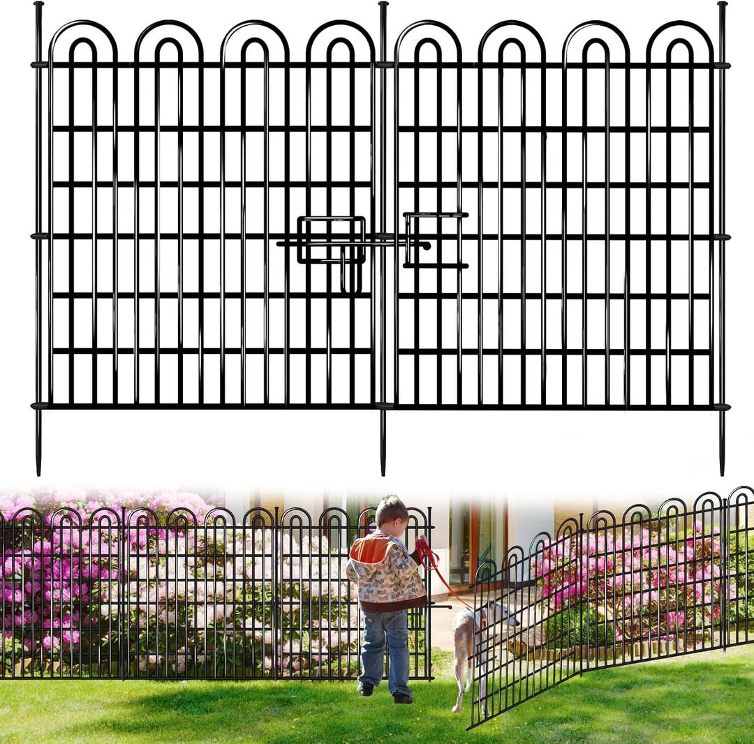 15 Panels Tall Garden Animal Barrier Fence with Gate, 33 in(H) X 36.8 ft(L) No Dig Decorative Garden Fence Outdoor for Yard, Heavy Duty Rustproof Metal Edging Border for Dog, Rabbits