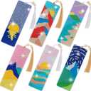 SWATOM 6 Pcs 5D Diamond Painting Bookmarks Sun & Moon Nature Acrylic Diamond Art Bookmark with DIY Painting Kits Tassels & Wood Beads Pendant Rhinestone Bookmarks
