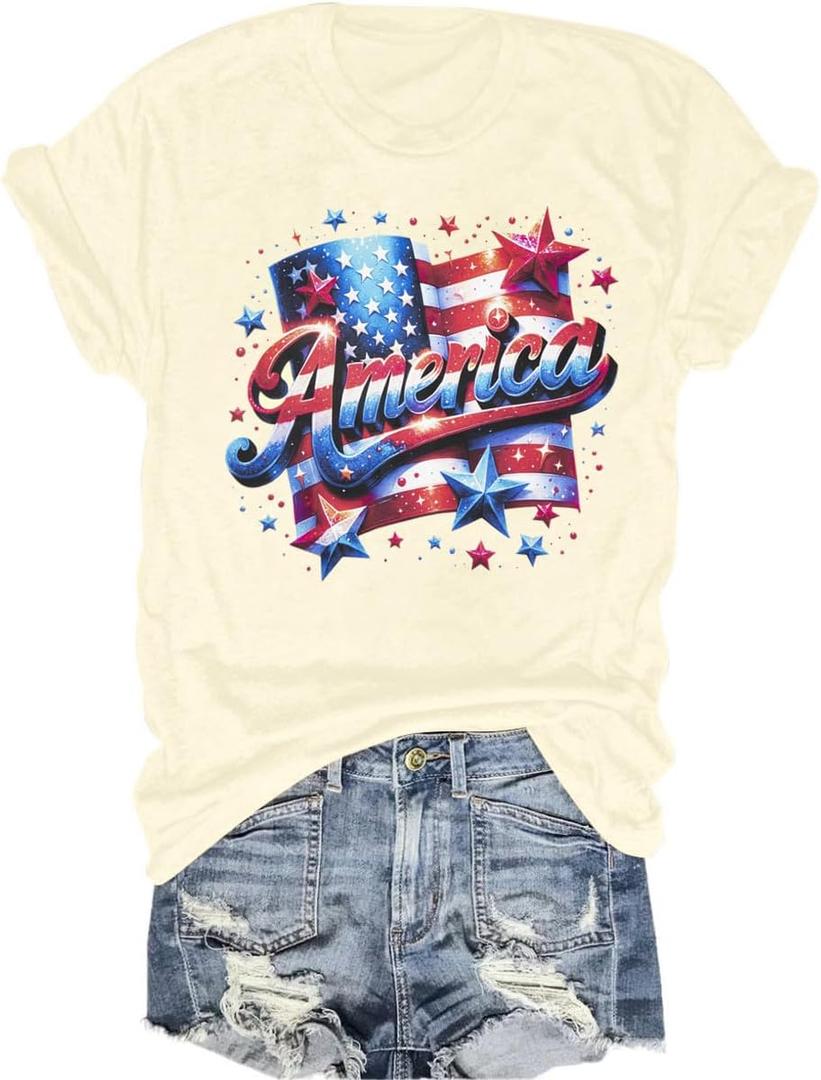 UNIQUEONE Sequin American Flag T Shirt Patriotic Shirts Women Oversize Veteran Shirt Short Sleeve Stars Stripes Top, M