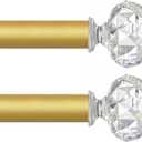 TVWOO Gold Decorative Crystal Curtain Rods:18-45" Heavy Duty Adjustable Window Curtain Rods for Bedroom Living Room,Brass Golden Modern Girly Acrylic Drapery Rods with Sheer Bling Diamond Finial,2Pack