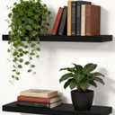 Solid Wood Floating Shelves for Wall 16 Inch Floating Shelf for Kitchen, Bedroom, Living Room, Bathroom - Mounted Bathroom Shelves with Invisible Brackets (Black, 2 Pack), 15.7 x 5.9 x 1 inches