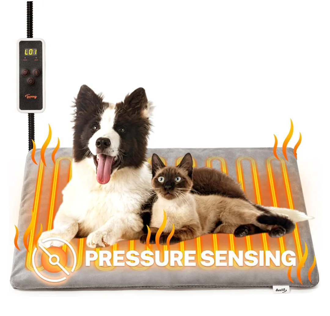Toozey Large Pressure Activated Pet Heating Pad 35x24in, Gravity Sensing Dog Heating Pad More Energy Efficient, Adjustable Temperature and Timer, Waterproof Heated Dog Bed Whelping Supplies
