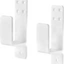 Door Barricade Brackets,AINAFIX 2 Pack Drop Open Bar Holder for Home Security, 2x4 Bar Brackets Prevent Unauthorized Entry, Carbon Steel,White