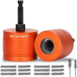 1/2" & 3/4" Metal Copper Pipe Cleaner Set, Featuring 6 Replaceable Brush Cloths and 2 Metal Pipe Cleaning Brushes,is Designed for Cleaning Rust, Stains, Paint and polishing on Copper Pipe
