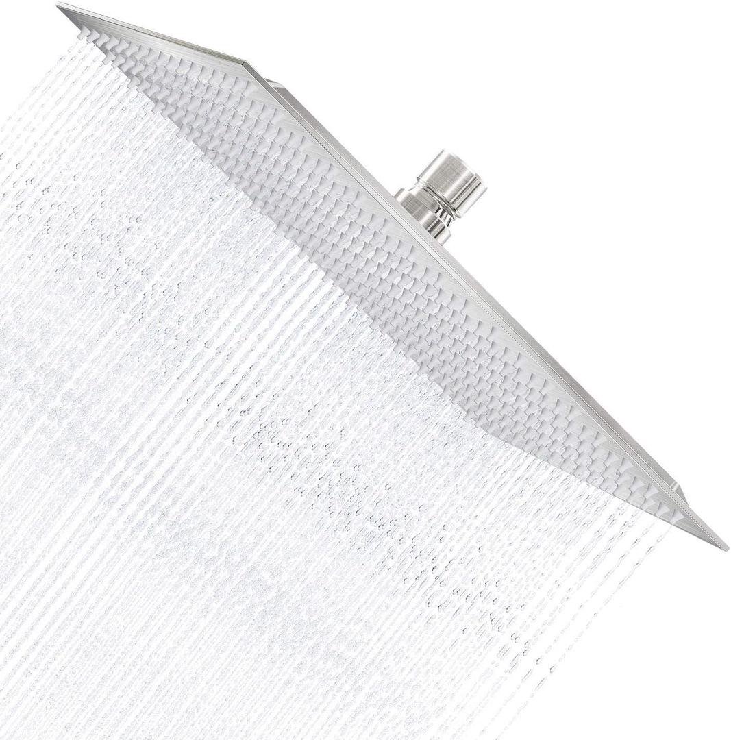 16 Inch Square Rain Shower Head, 304 Stainless Steel, Ultra Thin High Pressure Bathroom Rainfall Showerhead (Brushed Nickel) (324 Jets) (Brushed Nickel)