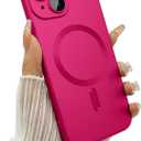 Magnetic case for iPhone 13 Phone Case for Women/Men, Matte Luxury Soft Metallic Luster Design with Camera Lens Protector, Compatible with Magsafe Case for iPhone 13 6.1"-Hot Pink