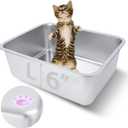 Stainless Steel Cat Litter Box for Adult Cats or Kitty/Kitten 18"x14"x6" Rust-Proof, High Side, Non Stick, No Smell, Easy to Clean Metal Cat Litter Box (Large:17.5"L x 13.6"W x 6"H)
