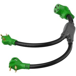 RVGUARD RV Y Adapter Cord with Handle Two 30 Amp TT-30 Male Plug to  Amp  Female, Green