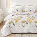 Dinjoy Quilt Set King Floral Bedspread Coverlet Yellow Quilts Bedding Microfiber Lightweight Summer Reversible Soft Farmhouse Bed Cover for All Season(90"x110")