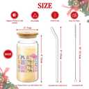 Christmas Glass Cup for TS Fans, 16 oz Glass Cup with Lid Straw & Cleaning Brush, Holiday Coffee Drinking Glass Tumbler for Women Girls, Singer Merch Party Supplies White Elephant Gifts (Swift)