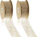 2 Rolls Mesh Burlap Wired Ribbon Open Weave Burlap Net Ribbon Fabric DIY Craft for Wrapping Bow Wreath Party DIY Crafts Home Decor(20 Yards x 2.5 Inch,5 Square Grids)