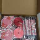 Thenshop 48 Pcs Valentine's Day Sticky Notes with Pens Set Galentines Gifts Bulk 24 Heart Ballpoint Pens 864 Sheets Heart Sticky Notes and 3 Rolls Ribbon for Valentines Exchange Gifts Party Favors