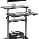 TechOrbits Rolling Desk for Laptop - Standing or Sitting Mobile Computer Cart with Wheels, Adjustable Height & 27.5-inch Surface - Portable Home Office Workstation - Black
