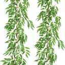 Artificial Willow Leaves Garland Fake Hanging Vines Plant Artificial Silk Ivy Greenery 9Ft Faux Evergreen Wreaths for Wedding Indoor Outdoor Garden Party Table Decor (Light Green)