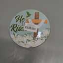 He Is Risen Easter Cross Decor Sign, White Flowers Round Wooden Signs With Stand, Religious Easter Decorations For Home Office Tabletop Shelf, Happy Easter Inspirational Gifts For Christians -02