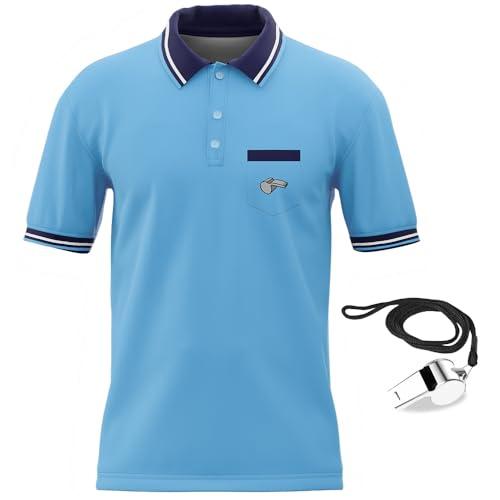 CUEJDSA Men's Baseball Softball Umpire Polo Shirt, Mens Short Sleeve Umpire Shirts, Referee Ref Umpire Jersey Uniform(Light Blue, Size L)