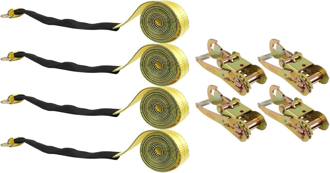 Classic Yellow Lasso Style Car Tie Down with Snap Hooks 2 Inch x 96 Inch 4 PCS 3,300 lbs Safe Working Load (Does not apply)