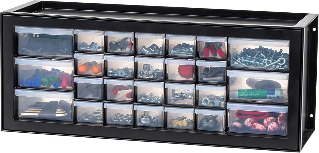 IRIS USA Plastic Storage Drawers, Made in USA, 26-Drawer Organizer Cabinet, Stackable Teacher Toolbox for Crafts, Stickers, Crayons, Markers, Beads, Hardware, Building Bricks, Garage Storage Black