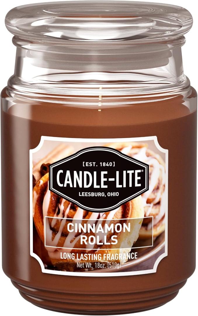 Candle-lite Scented Candles, Cinnamon Rolls Fragrance, One 18 oz. Single-Wick Aromatherapy Candle with 110 Hours of Burn Time, Brown Color (Cinnamon Pecan Swirl)