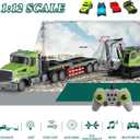 Fistone RC Semi-Trailer Truck & Excavator Toy Set, 1:12 Scale with Sound and Lights, 2.4Ghz Remote Control Flatbed Truck and Excavator Toys for Boys 6-12 Years Old, 23.6 x 4.3 x 7.8 inches