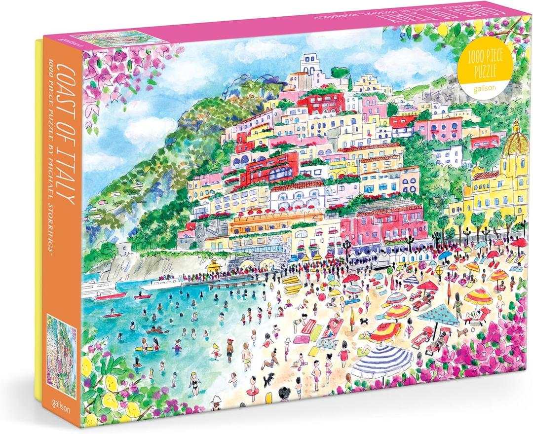 Galison Coast of Italy  1000 Piece Michael Storrings Jigsaw Puzzle Featuring Beautiful Artwork of Positano Italy Summer Beach