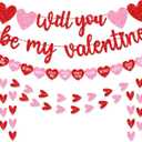 Valentines Day Decorations, No DIY Glitter Red Pink Will You Be My Valentine Banner Hollowed Conversation Heart Banner Heart Garlands String for Valentines Home Mantle Wall Office Decor Supplies