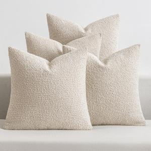 MIULEE Pack of 4 Decorative Textured Boucle Throw Pillow Covers 20x20 Inch Beige Accent Solid Pillow Cases Soft Couch Cushion Covers for Modern Farmhouse Boho Chair Sofa Bed Livingroom Home Decor