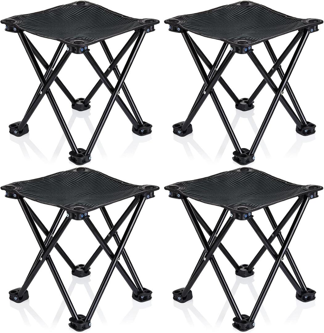 4 Pack Camping Stool Foot Rest Small 11Inch Portable Folding Camping Chair Lightweight Foot Rest Seat with Carry Bag for Fishing Hiking Gardening Beach Outdoor Walking Backpacking Travel BBQ (Black)