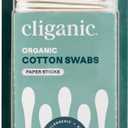 Cliganic Organic Cotton Swabs, 500 Count - 100% Pure Natural Cotton, Chlorine-Free Hypoallergenic, Soft, Gentle & Absorbent Buds