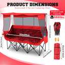 Teenyyou 3 Person Camping Chair with Canopy Shade 700lbs Heavy Duty Oversized Beach Camping Chair with Thick Cushion Cup Holder and Carry Bag, Foldable Portable Sofa for Lawn Beach Outdoor(Red Black)
