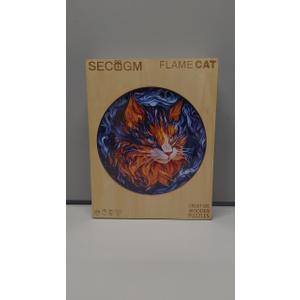 SECOGM Wooden Puzzles for Adults  Flame Cat Wood Puzzles Adult  Unique Animal Shape Wooden Jigsaw Puzzles for Adults  Birthday Gifts for Puzzle Lovers, Family (11.4 * 11.3in)