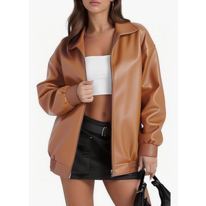 Women's Faux Oversized Leather Jacket, Zip Up Motorcycle Bomber Fall Jackets 2025, Vintage Y2K Tops Winter Coats 2XL