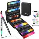 120 Colors Numbered Dual Tip Brush Pens with Free App, Fine and Brush Tips Pens for Adults and Kids, Coloring Markers for Coloring Book Bullet Journaling Note Taking Planner Hand Lettering