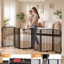 Full Metal Free Standing Dog Gate with Door for Indoor & Outdoor,120'' Extra Wide 32'' Tall Dog Gate for The Doorways,Large Openings,Decks,Porch,Pet Freestanding Safety Fence(6 Panels,Black)